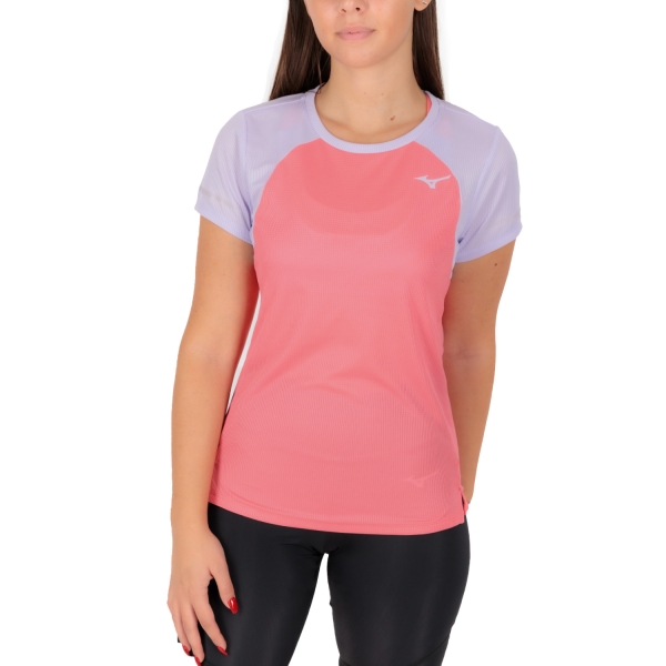 Women's Running T-Shirts Mizuno Dryaeroflow Logo TShirt  Sunkissed Coral J2GAA20463