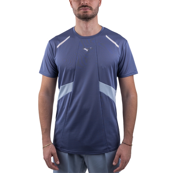 Men's Running T-Shirt Mizuno Dryaeroflow Logo TShirt  Vintage Indigo J2GAC00405