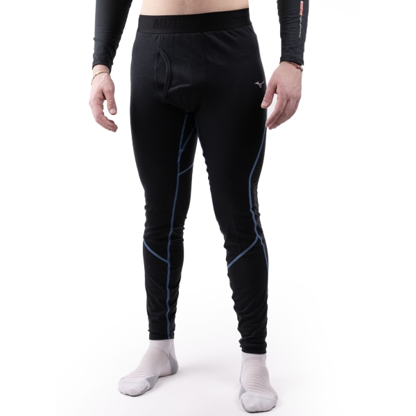 Men's Underwear Tights Mizuno Merino Wool Long Tights  Black/Parisian Blue A2GBA65091