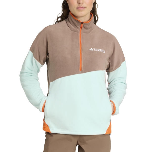Women's Outdoor Jacket and Shirt adidas Terrex Multi Climawarm Sweatshirt  Trace Brown/Semi Flash Aqua/Semi Impact Orange JN0940