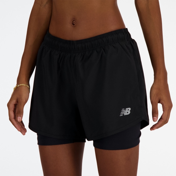 Women's Running Shorts New Balance Essentials 2 in 1 3in Shorts  Black WS41225BK