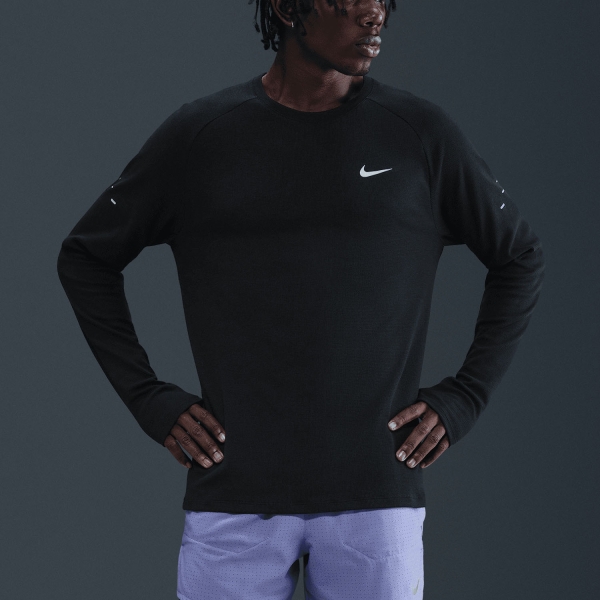 Men's Running Shirt Nike DriFIT Stride Waffle Shirt  Black/Reflective Silver HV2705010