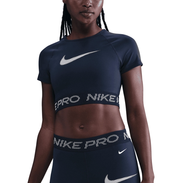 Maglietta Fitness e Training Donna Nike Pro DriFIT TShirt  Midnight Navy/Football Grey/White HV3673410