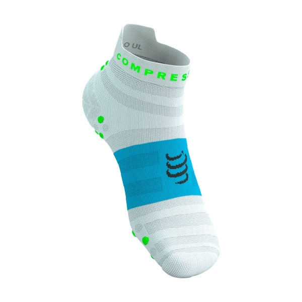 Socks Compressport Pro Racing V4.0 Ultralight Logo Socks  White/Norse Blue/Neon Green XU00051B5206