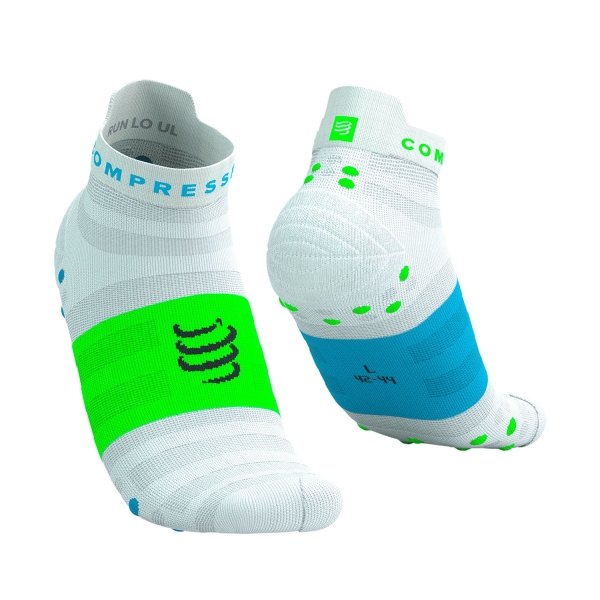 Compressport Pro Racing V4.0 Ultralight Logo Socks - White/Norse Blue/Neon Green