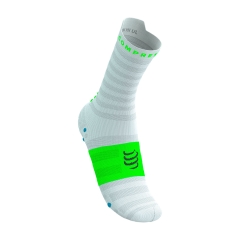 Compressport Pro Racing V4.0 Ultralight Run High Socks - White/Norse Blue/Neon Green