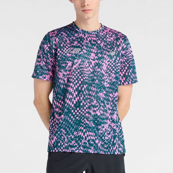 Men's Running T-Shirt New Balance London Edition Athletics Printed TShirt  Pink Heat MT61W7X1AAB