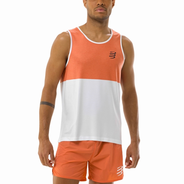 Men's Running Tank Compressport Performance Tank  Tigerlily/Star White ATSM7433183