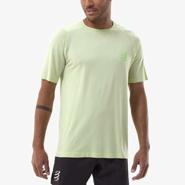 Men's Running T-Shirt Compressport Performance Logo TShirt  Lime ATSM4926059