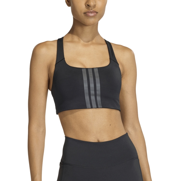 Women's Sports Bra adidas Optime Workout 3 Stripes Sports Bra  Black JX5006
