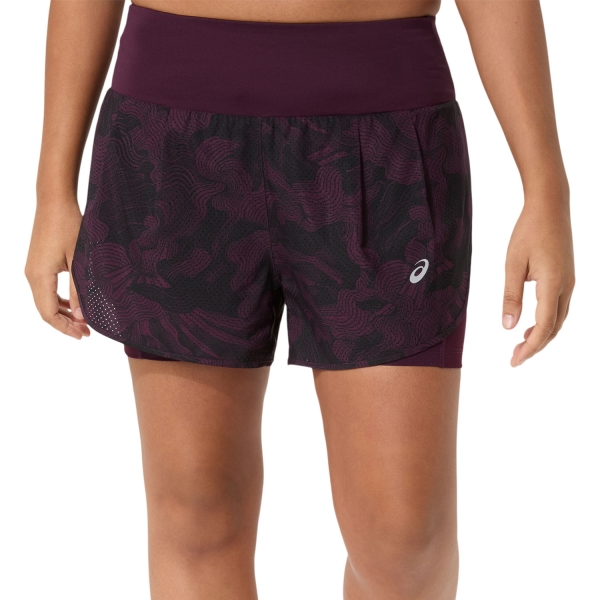 Women's Running Shorts ASICS Road All Over Print 2 in 1 3.5in Shorts  Dark Aubergine 2012D077501