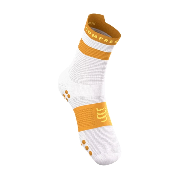 Compressport Pro Racing V4.0 Run High Calze - White/Sunflower