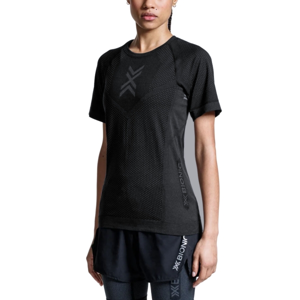 Women's Short Sleeve Shirts Trail Running XBionic Xceed Run TShirt  X Black/Rhino Grey RTSHS25WB130