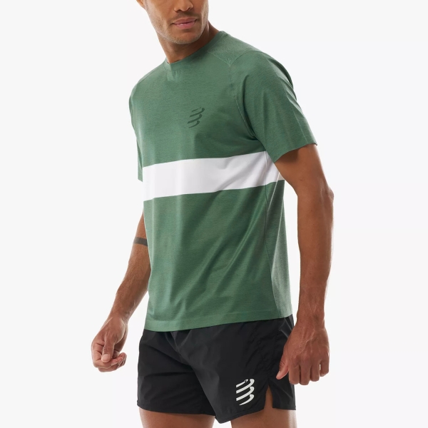 Men's  Short Sleeve Trail Running Shirts Compressport Performance Logo TShirt  Shady Glade/White ATSM4926064