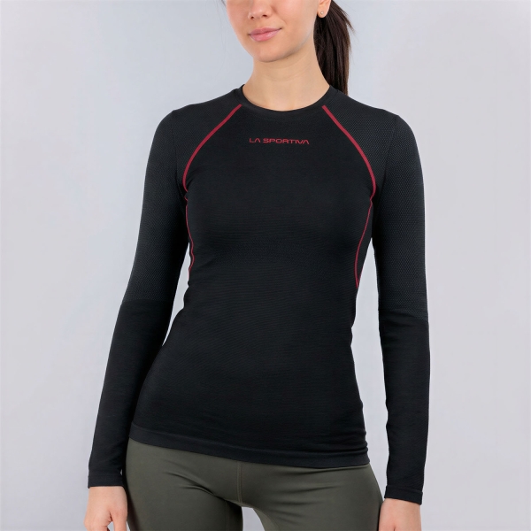 Women's Shirts Sport Underwear La Sportiva Wool40 Aero Shirt  Black/Hibiscus ZASB005K00P02